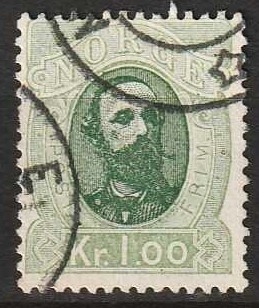FRIMÆRKER NORGE | 1878 - AFA 32 - 1,00 kr. grøn - Stemplet